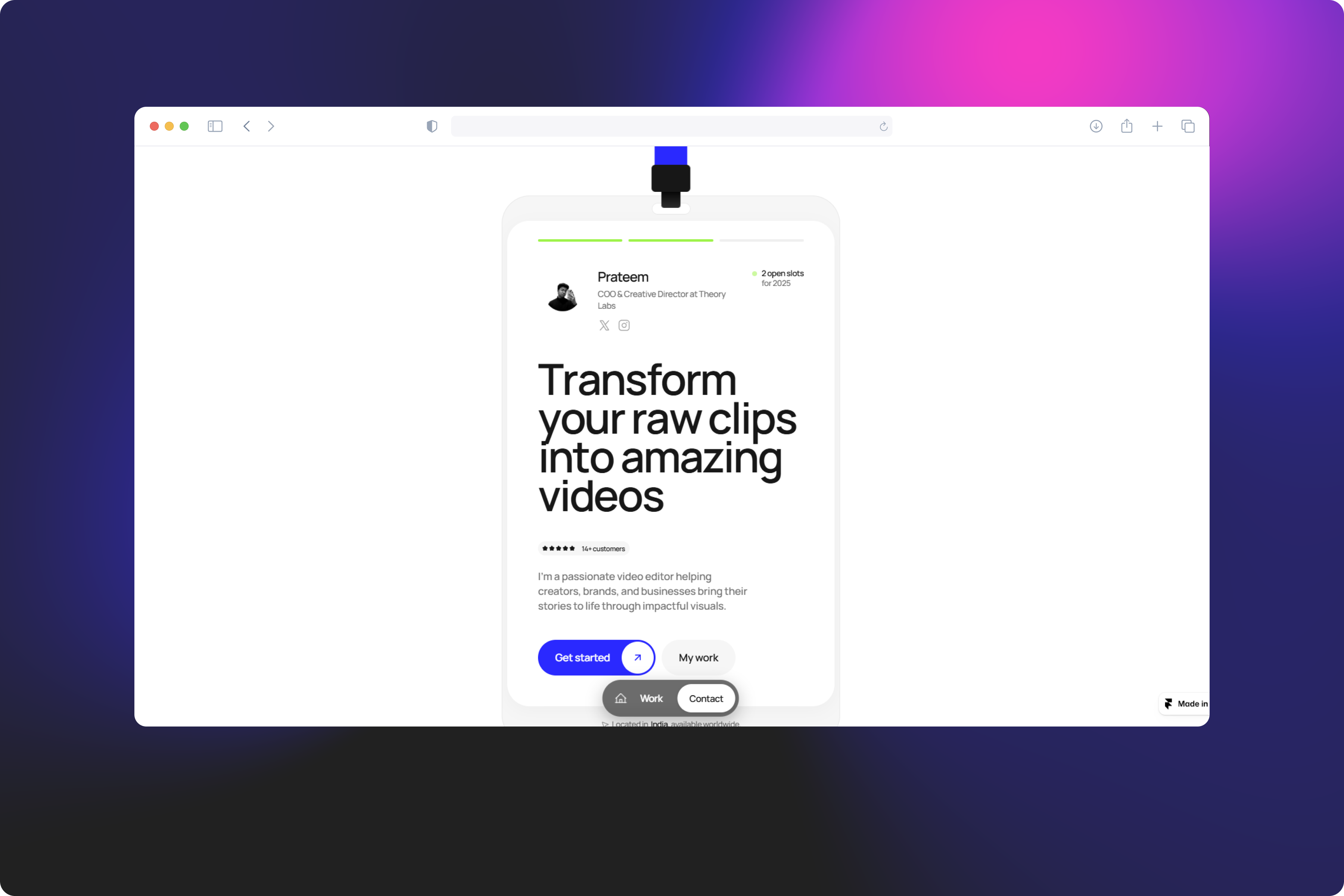 Portfolio website for Prateem -  by Atharv Pawar